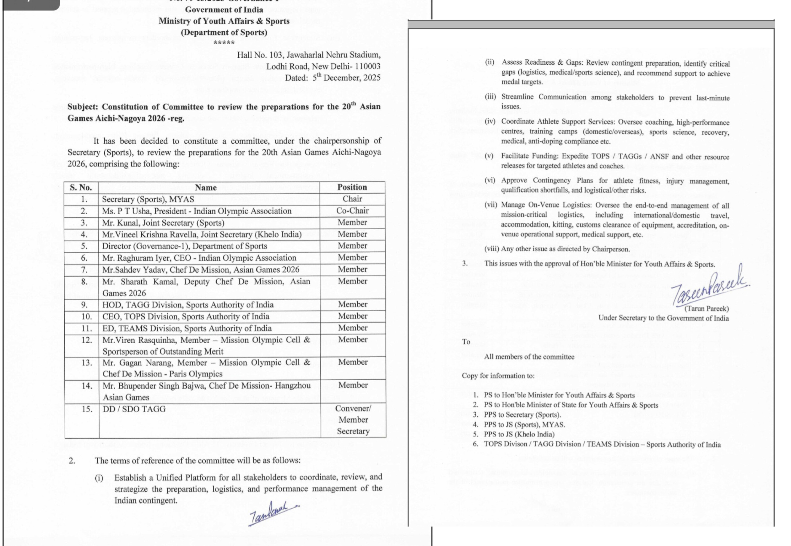 Asian Games Committee meet on Dec 9